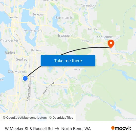 W Meeker St & Russell Rd to North Bend, WA map