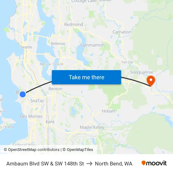 Ambaum Blvd SW & SW 148th St to North Bend, WA map
