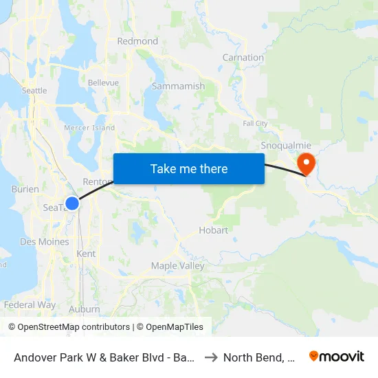 Andover Park W & Baker Blvd - Bay 2 to North Bend, WA map