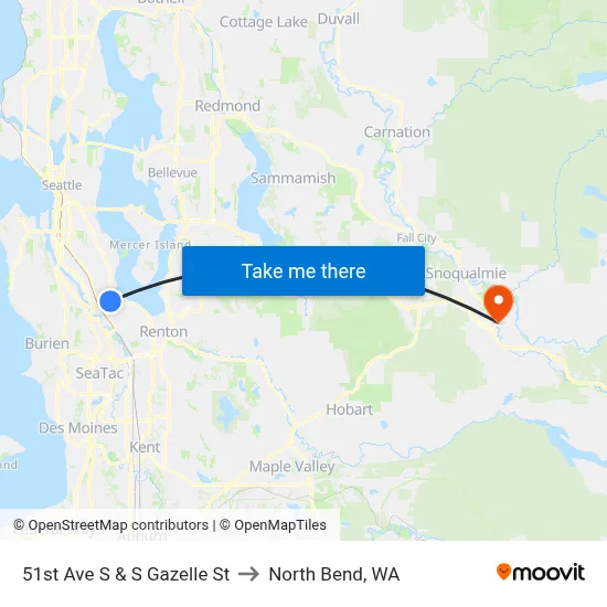 51st Ave S & S Gazelle St to North Bend, WA map