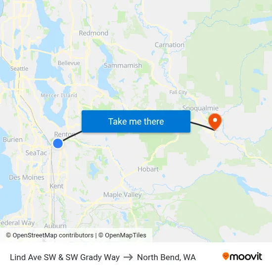 Lind Ave SW & SW Grady Way to North Bend, WA map