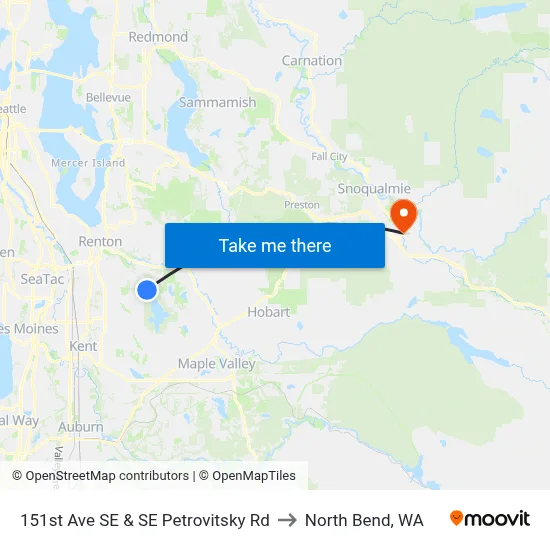 151st Ave SE & SE Petrovitsky Rd to North Bend, WA map