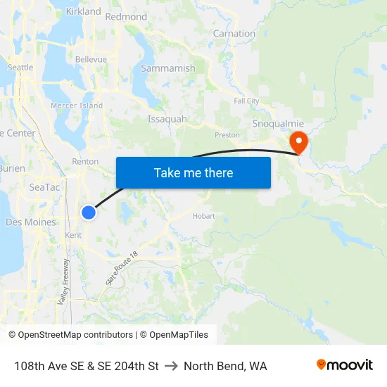 108th Ave SE & SE 204th St to North Bend, WA map