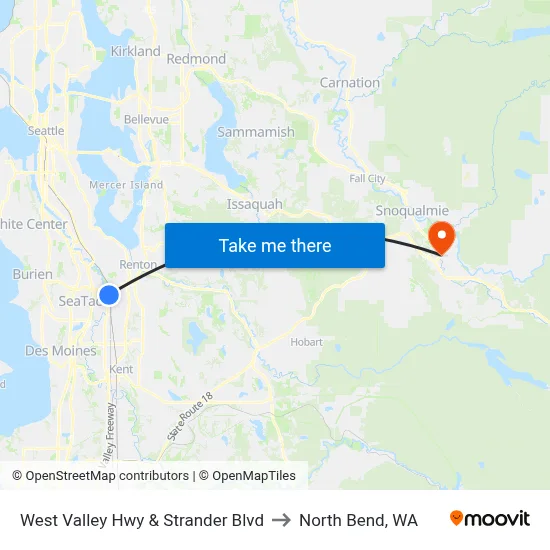 West Valley Hwy & Strander Blvd to North Bend, WA map