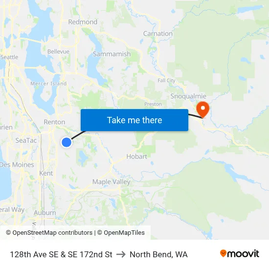 128th Ave SE & SE 172nd St to North Bend, WA map