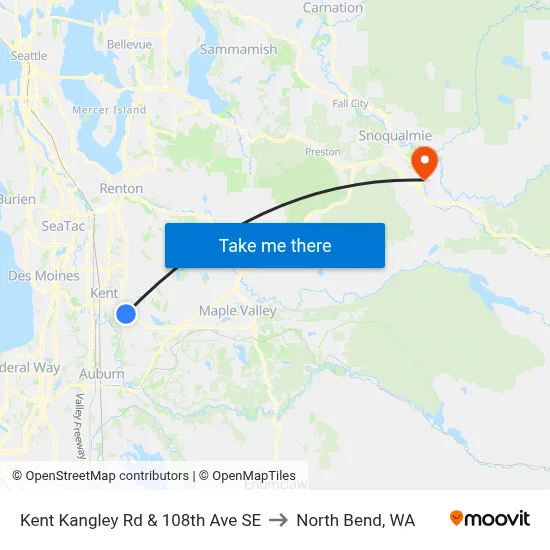 Kent Kangley Rd & 108th Ave SE to North Bend, WA map