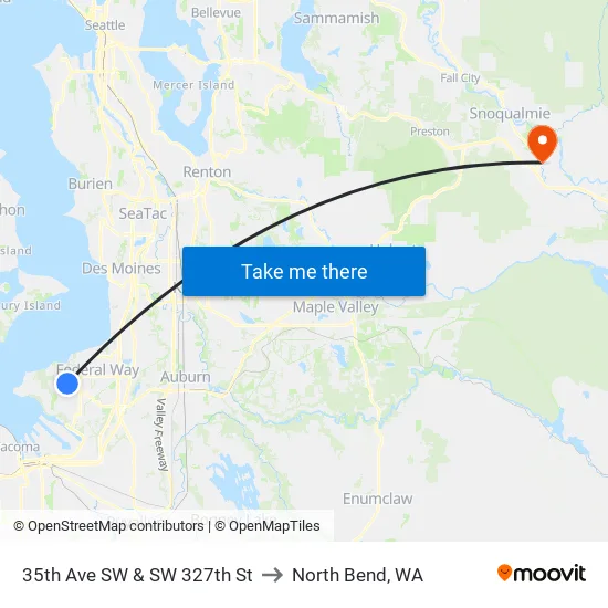 35th Ave SW & SW 327th St to North Bend, WA map