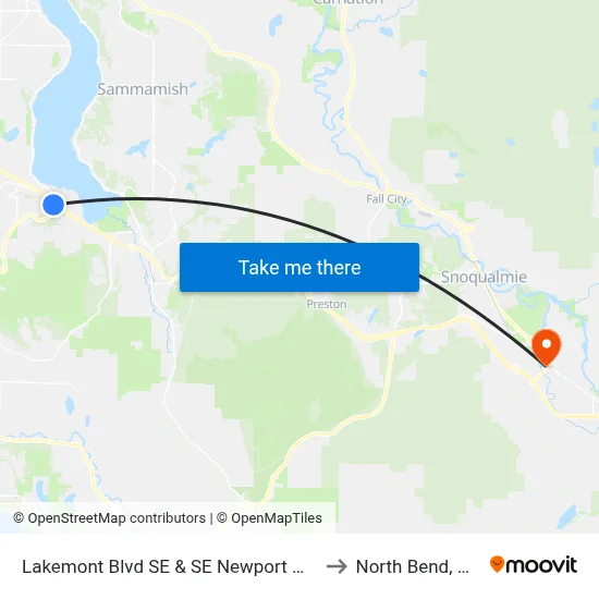 Lakemont Blvd SE & SE Newport Way to North Bend, WA map