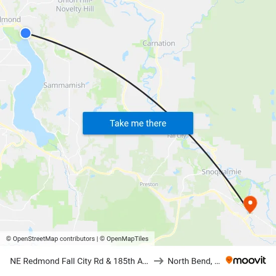 NE Redmond Fall City Rd & 185th Ave NE to North Bend, WA map