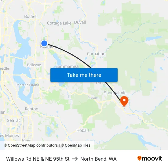 Willows Rd NE & NE 95th St to North Bend, WA map
