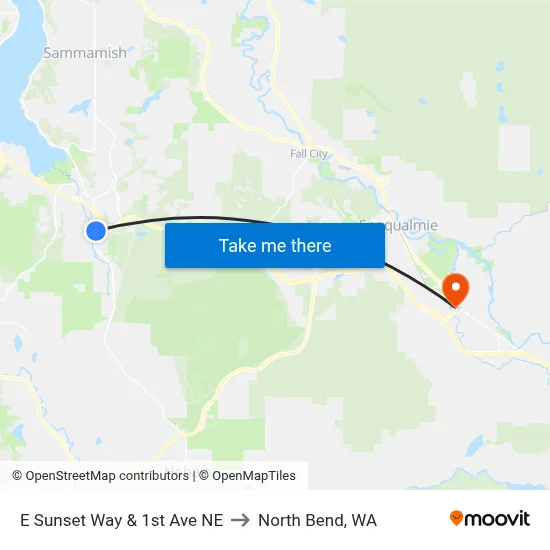 E Sunset Way & 1st Ave NE to North Bend, WA map