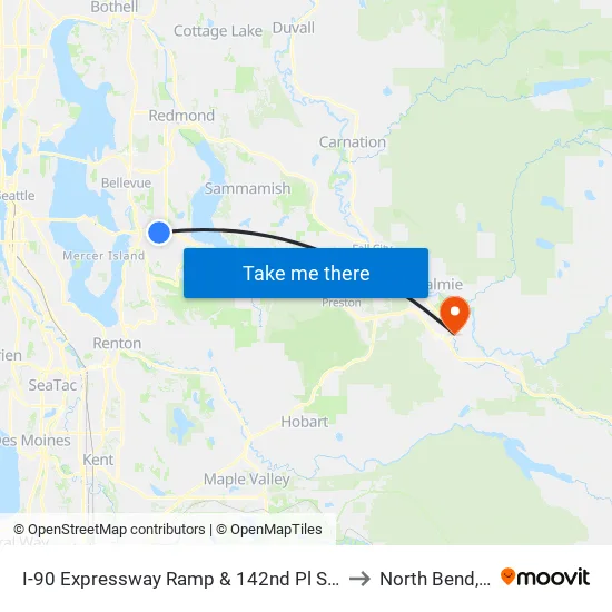 I-90 Expressway Ramp & 142nd Pl SE - Bay 3 to North Bend, WA map
