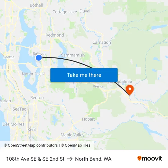 108th Ave SE & SE 2nd St to North Bend, WA map
