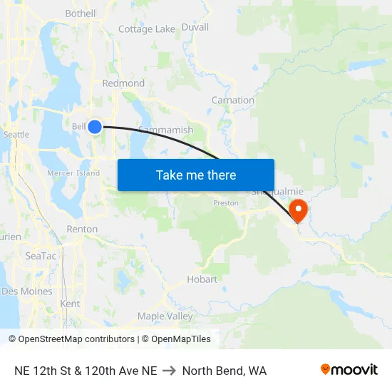 NE 12th St & 120th Ave NE to North Bend, WA map