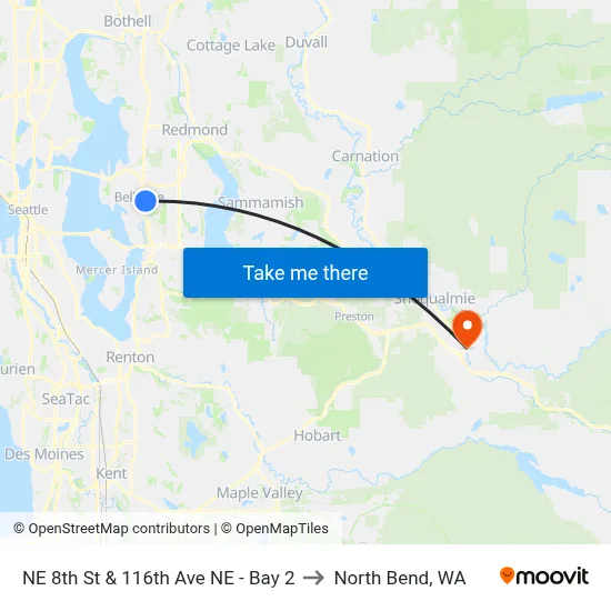 NE 8th St & 116th Ave NE - Bay 2 to North Bend, WA map