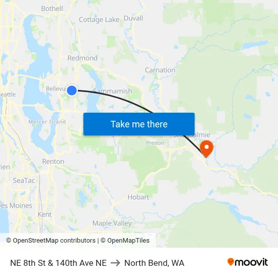 NE 8th St & 140th Ave NE to North Bend, WA map