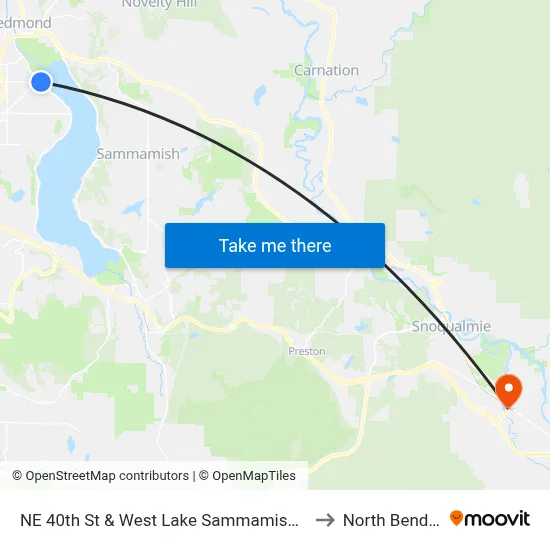 NE 40th St & West Lake Sammamish Pkwy SE to North Bend, WA map