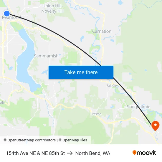 154th Ave NE & NE 85th St to North Bend, WA map