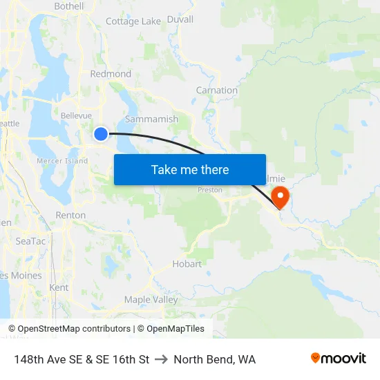 148th Ave SE & SE 16th St to North Bend, WA map