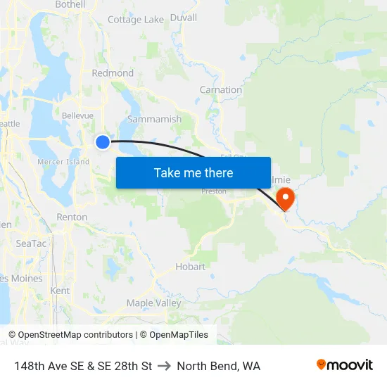 148th Ave SE & SE 28th St to North Bend, WA map