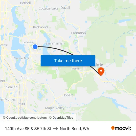140th Ave SE & SE 7th St to North Bend, WA map