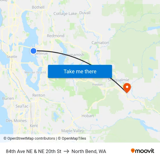 84th Ave NE & NE 20th St to North Bend, WA map