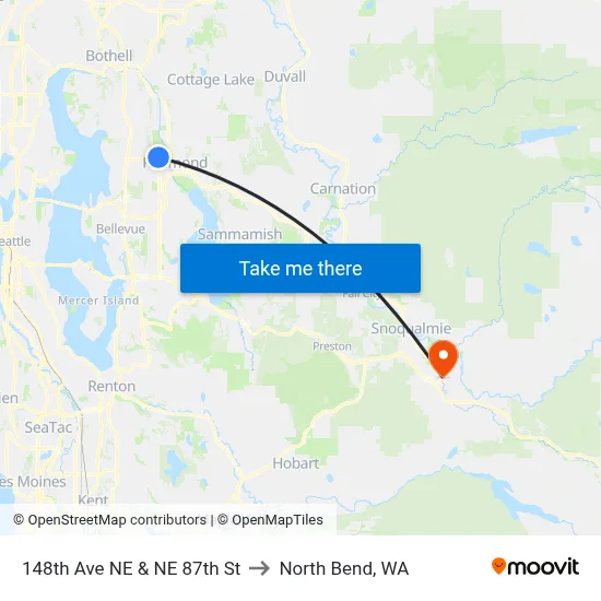 148th Ave NE & NE 87th St to North Bend, WA map