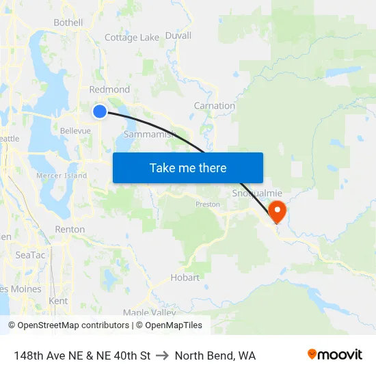 148th Ave NE & NE 40th St to North Bend, WA map