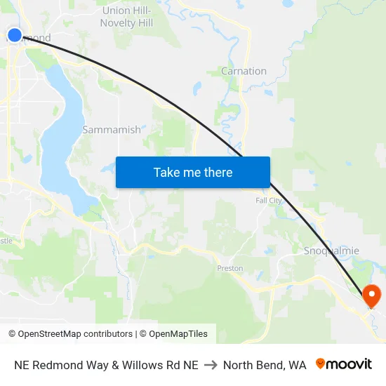 NE Redmond Way & Willows Rd NE to North Bend, WA map