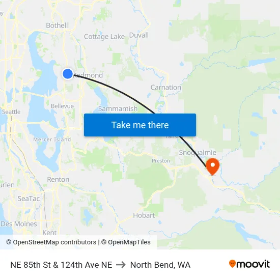 NE 85th St & 124th Ave NE to North Bend, WA map