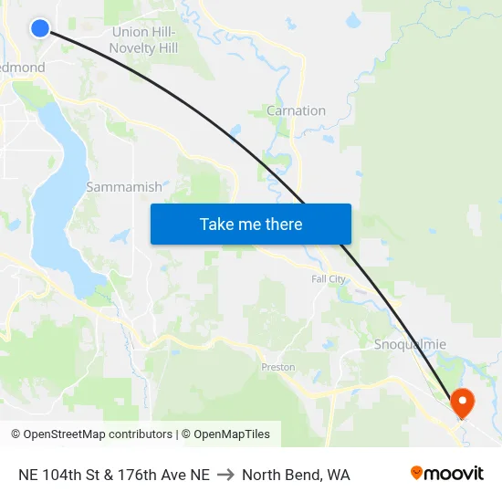 NE 104th St & 176th Ave NE to North Bend, WA map