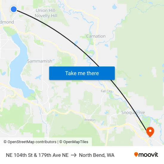 NE 104th St & 179th Ave NE to North Bend, WA map