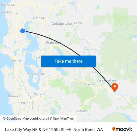 Lake City Way NE & NE 125th St to North Bend, WA map