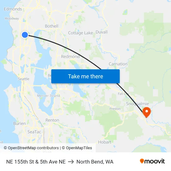 NE 155th St & 5th Ave NE to North Bend, WA map