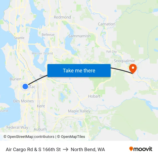 Air Cargo Rd & S 166th St to North Bend, WA map