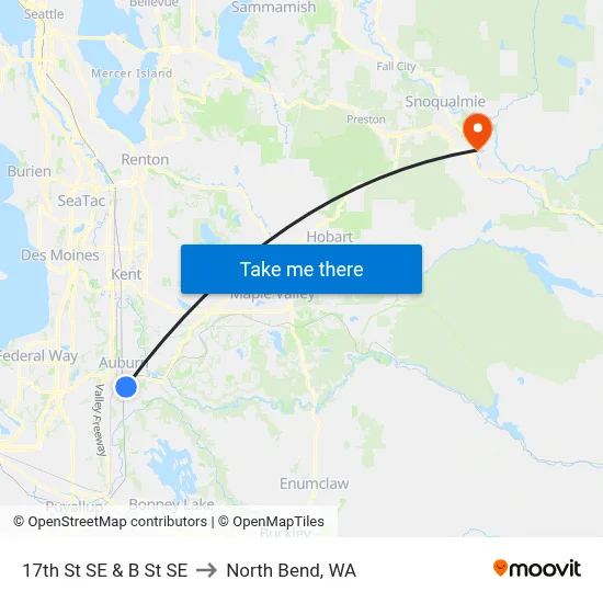 17th St SE & B St SE to North Bend, WA map
