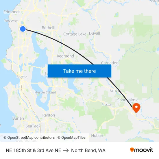 NE 185th St & 3rd Ave NE to North Bend, WA map