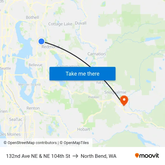 132nd Ave NE & NE 104th St to North Bend, WA map