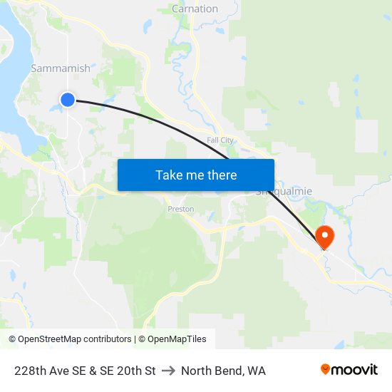 228th Ave SE & SE 20th St to North Bend, WA map