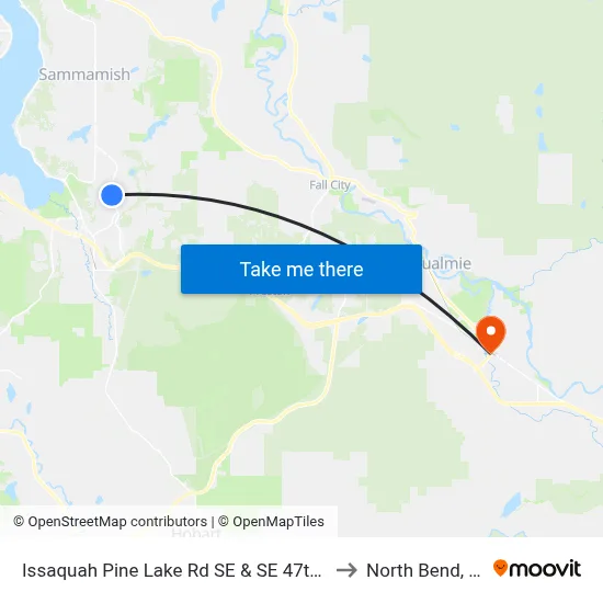 Issaquah Pine Lake Rd SE & SE 47th Way to North Bend, WA map