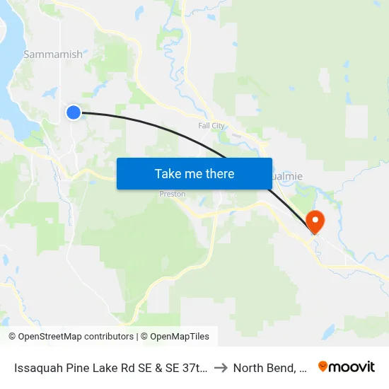 Issaquah Pine Lake Rd SE & SE 37th Pl to North Bend, WA map