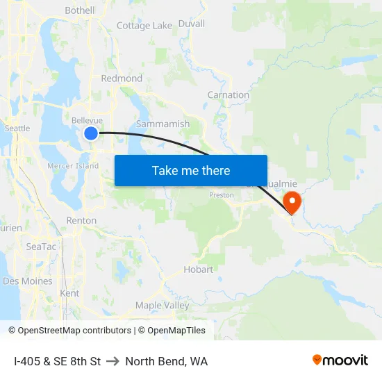 I-405 & SE 8th St to North Bend, WA map