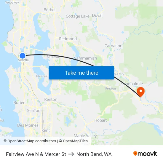 Fairview Ave N & Mercer St to North Bend, WA map