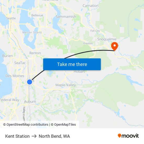 Kent Station to North Bend, WA map