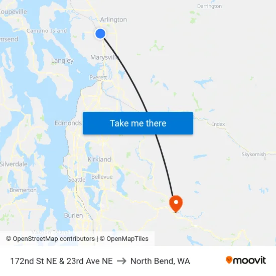 172nd St NE & 23rd Ave NE to North Bend, WA map