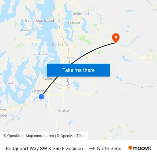 Bridgeport Way SW & San Francisco Ave SW to North Bend, WA map