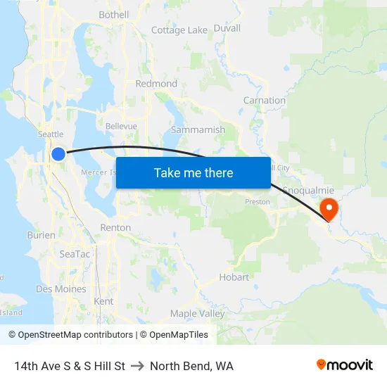 14th Ave S & S Hill St to North Bend, WA map
