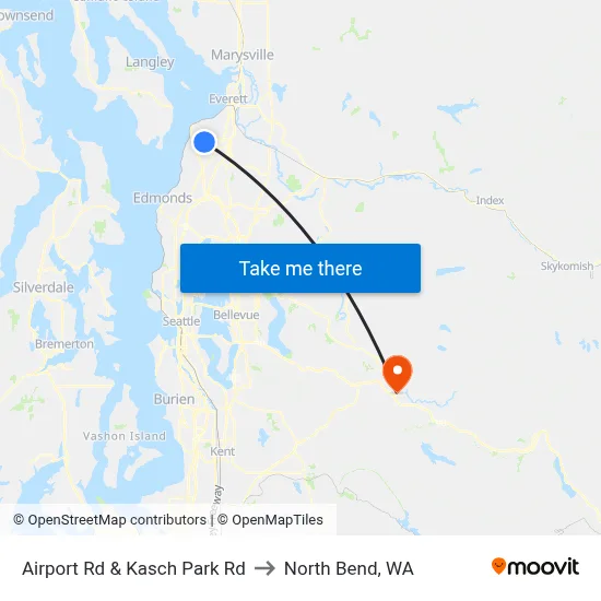 Airport Rd & Kasch Park Rd to North Bend, WA map