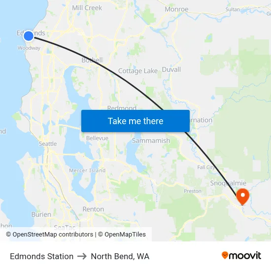Edmonds Station to North Bend, WA map