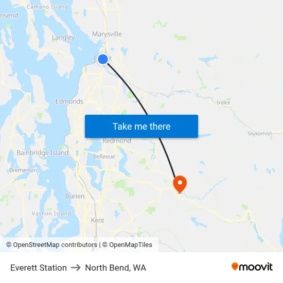 Everett Station to North Bend, WA map